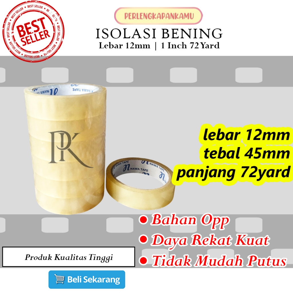 

Isolasi Bening 72yard 12mm FULL OPP Lakban 1 inch Isolatip Murah ATK Tape 45mm