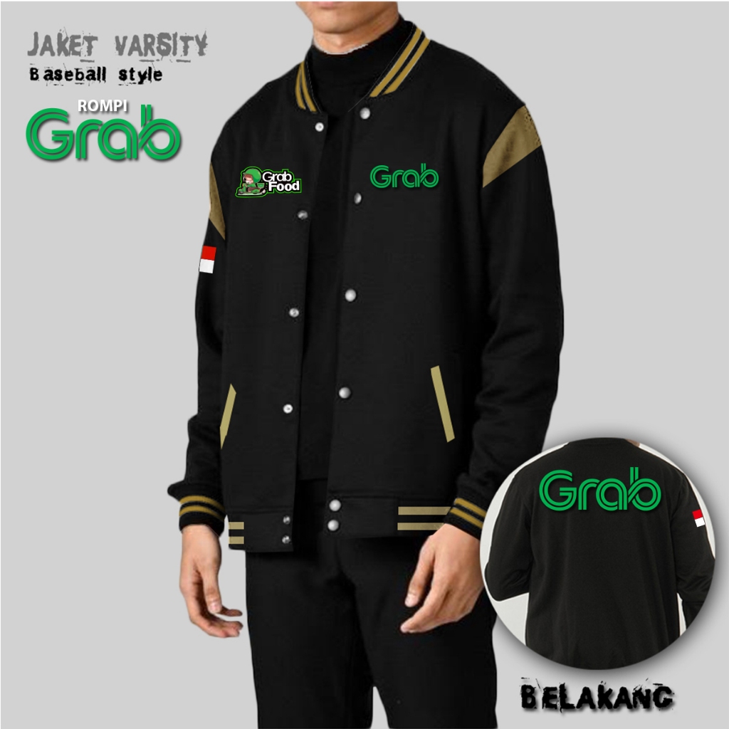 JAKET BASEBALL KANCING GRAB / JAKET PRIA WANITA / JAKET CUSTOM SABLON GRAB / JAKET GRABFOOD