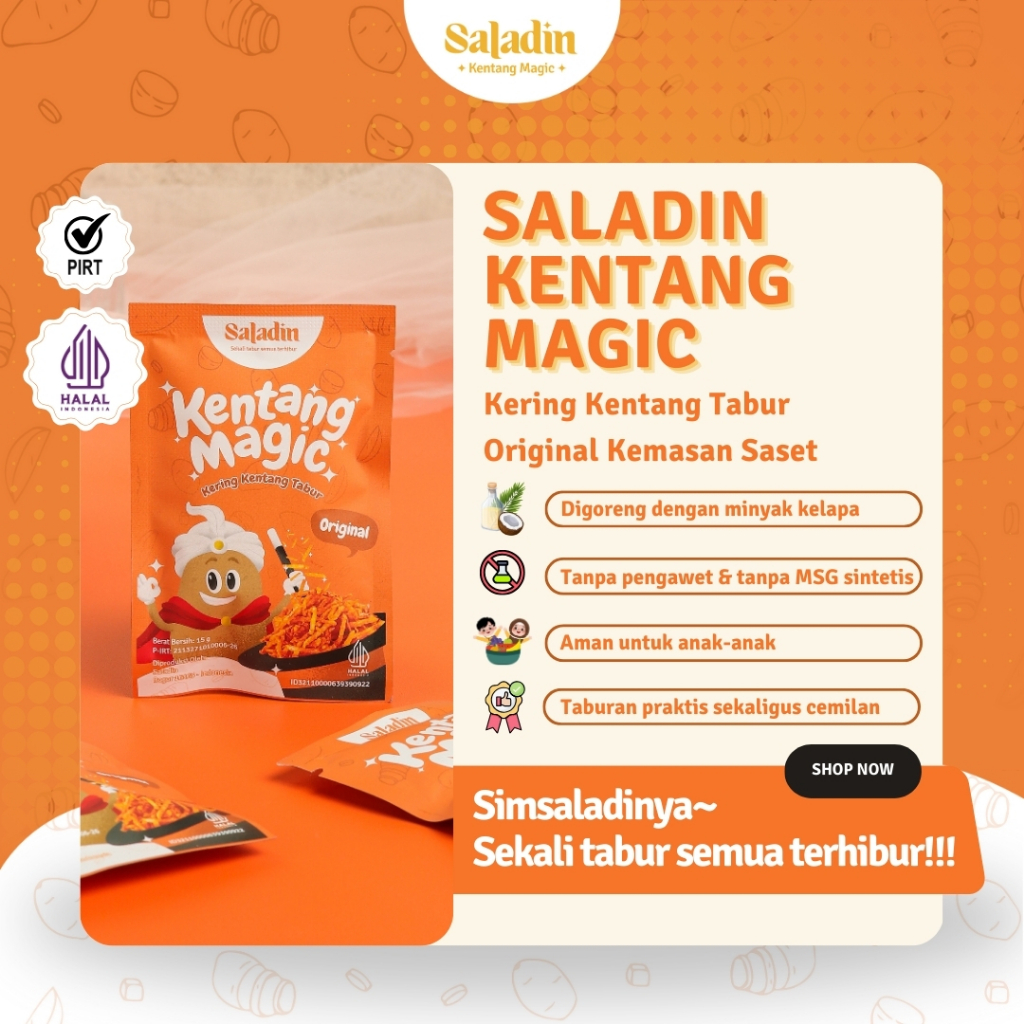 

Kentang Mustofa Saladin Saset 15g – Varian Asin / Pedas / Kulit Pedas
