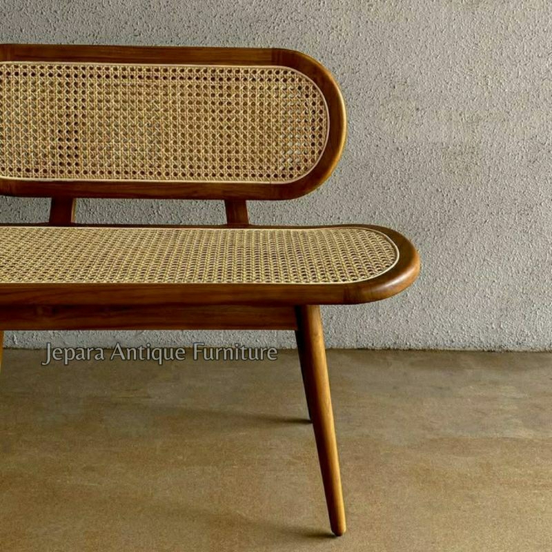 Furniture Jepara Bangku Kayu Jati Kombinasi Rotan