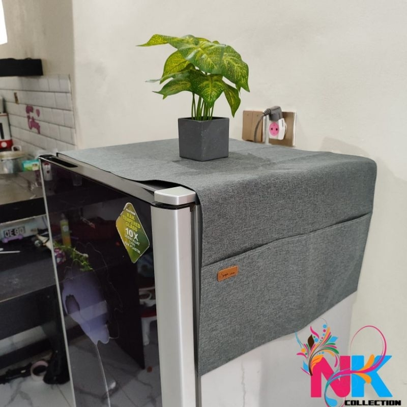 Taplak kulkas denim ukuran 115×48 / cover kulkas estetic / Taplak kulkas minimalis / alas kulkas