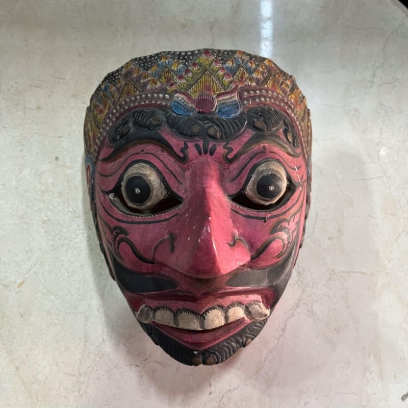 Topeng Kayu Jawa Ukir Klana Sewandana Lawas Jadul Tua