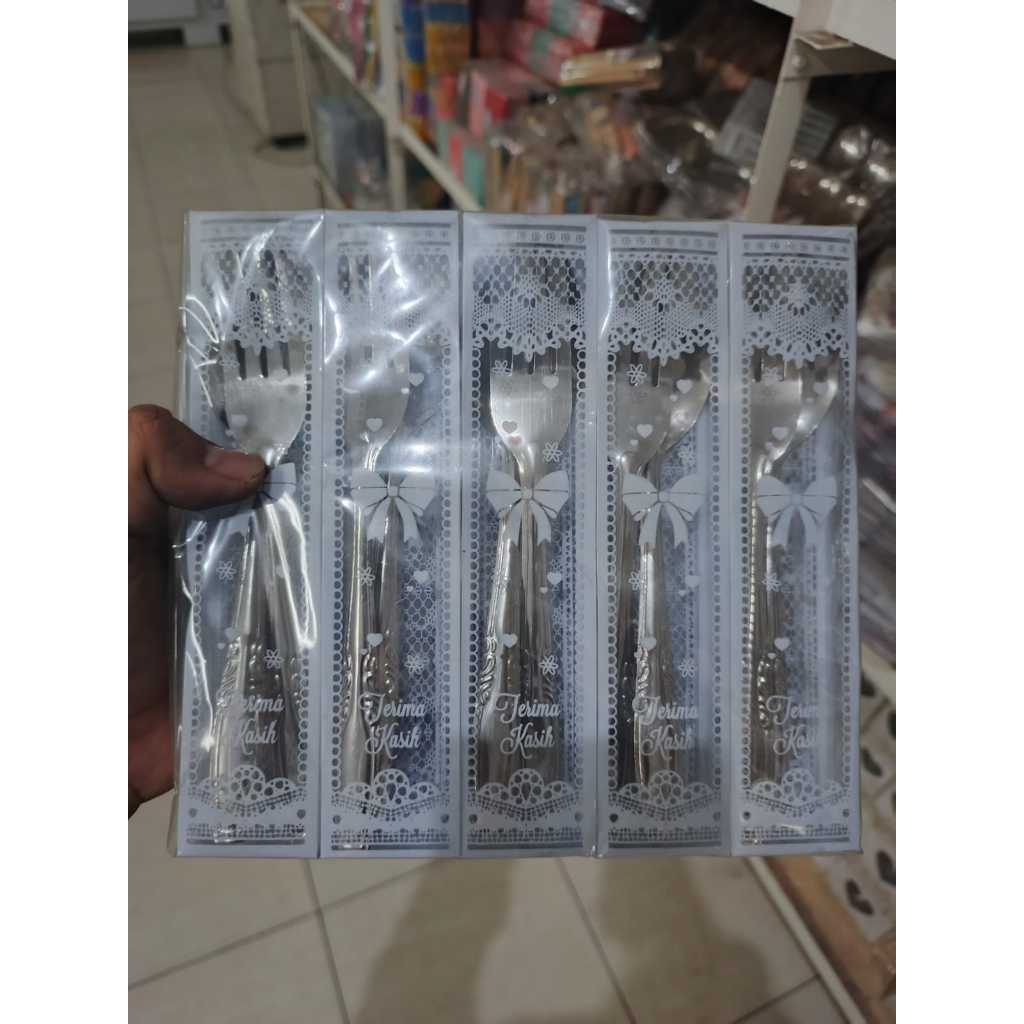 Isi 10 Pcs Souvenir Sendok Garpu Stainless Kecil Bungkus Kotak Mika
