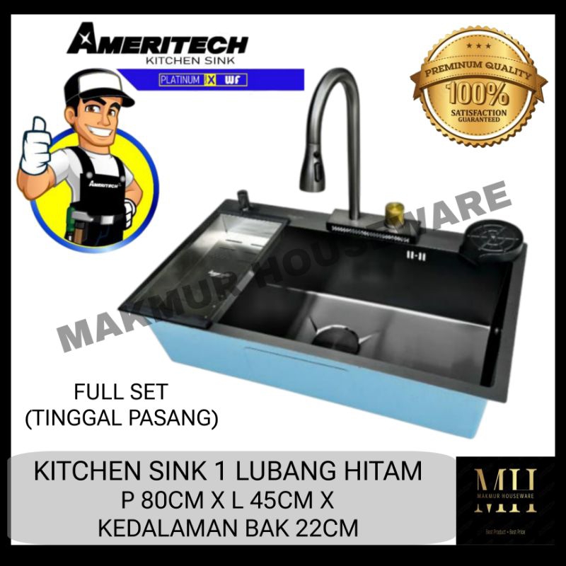 BAK CUCI PIRING 1 LUBANG HITAM STAINLESS AMERITECH / SINK CUCI PIRING 1 LUBANG HITAM STAINLESS