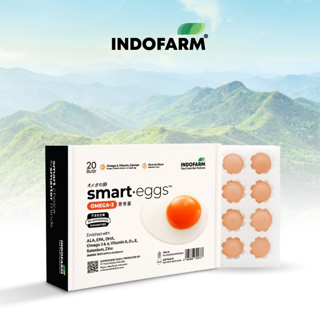 

Indofarm Telur Omega 3 Organik Smart Eggs™ Isi 20 Butir