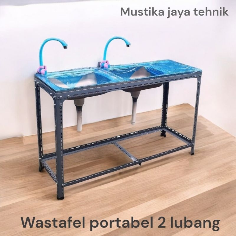 wastafel portabel 2 lubang panjang, wastafel cuci piring lengkap. bak cuci piring dua lubang terbaru