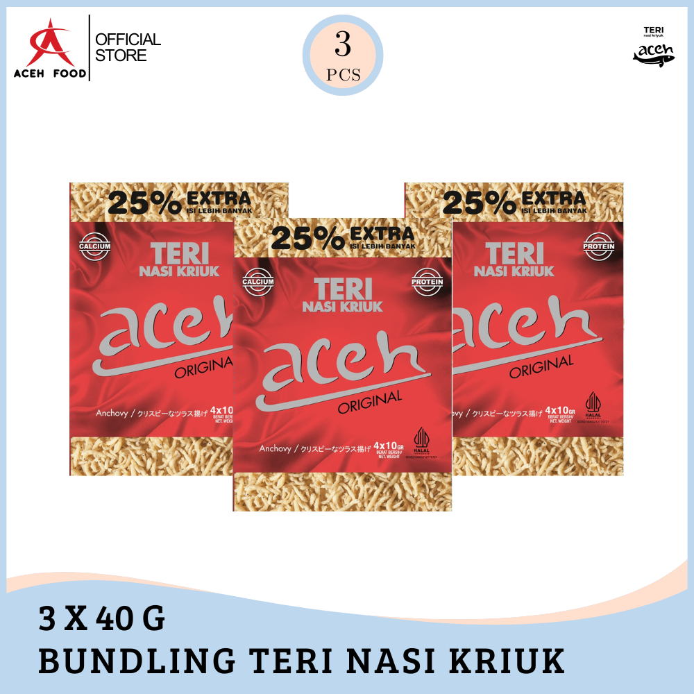 

Bundling Isi 3 Teri Aceh Nasi Kriuk Crispy ORIGINAL Kemasan Sachet 40gr x 3pcs - Aceh Food