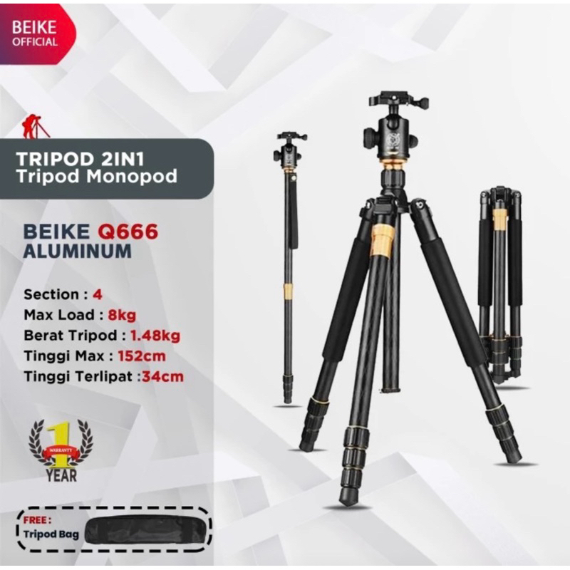 BEIKE TRIPOD AND MONOPOD BEIKE Q666 - GARANSI RESMI