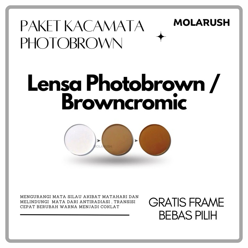 SEPAKET - Frame + Lensa Photobrown / Browncromic Kacamata fashion coklat Kacamata Molarush