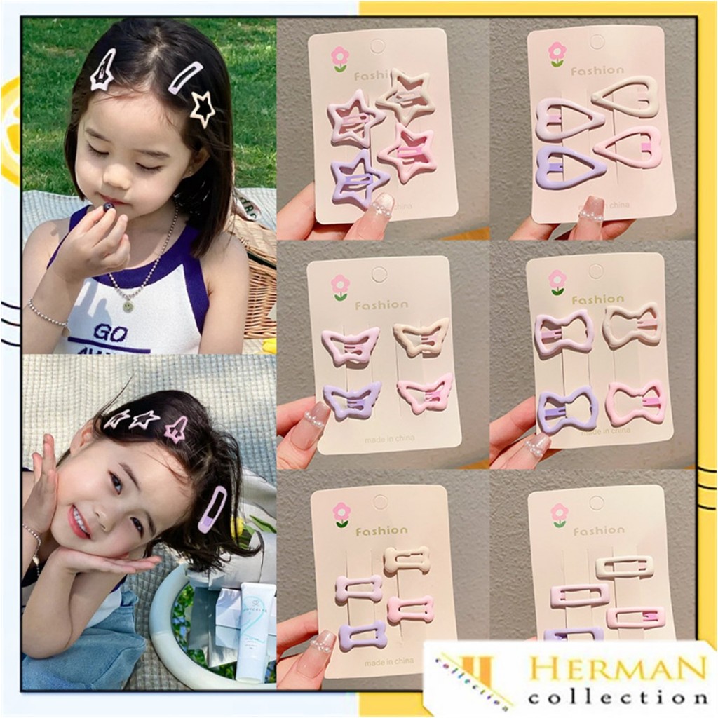 HC Jepit Rambut Jepitan Anak Korea Isi 4 Bentuk Lucu Warna Warni Pastel Poni Hair Pin Set Aksesoris 