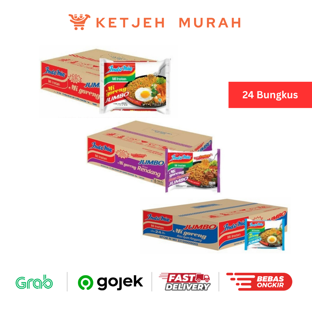 

Indomie Mi Instan Jumbo 1 Dus isi 24 Bungkus Rasa Goreng Original / Rendang / Ayam Panggang
