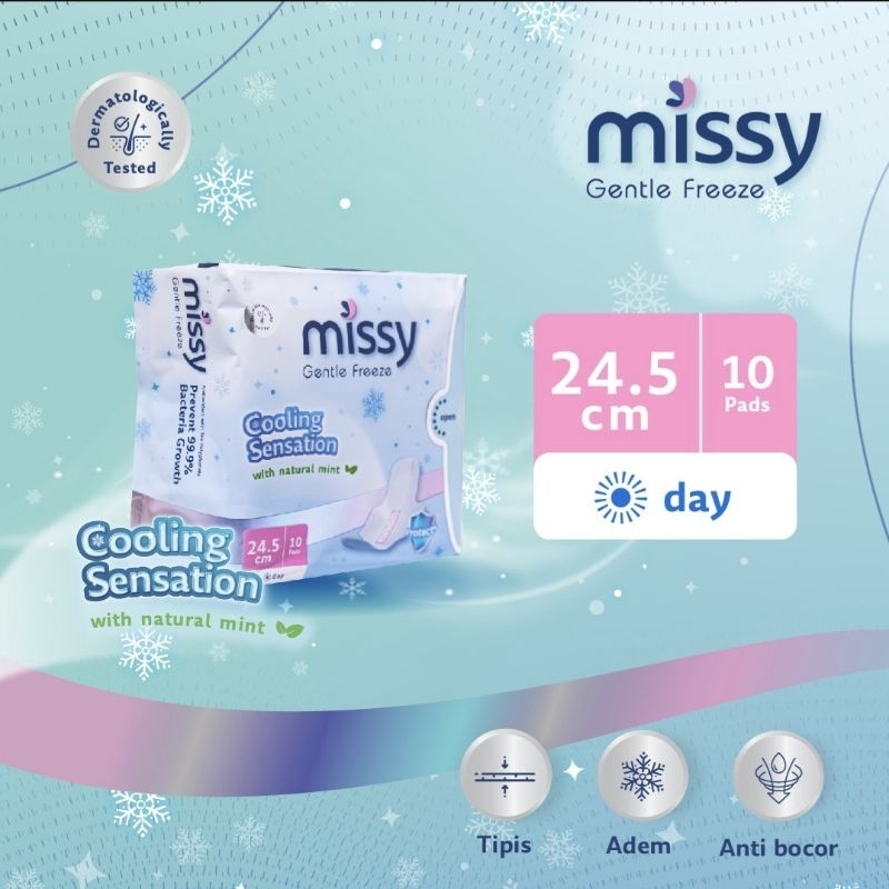 Pembalut MISSY GENTLE FREEZE DAY / Pembalut HERBAL Kesehatan Wanita Bersalin / Wings 245mm 20 pads/ 