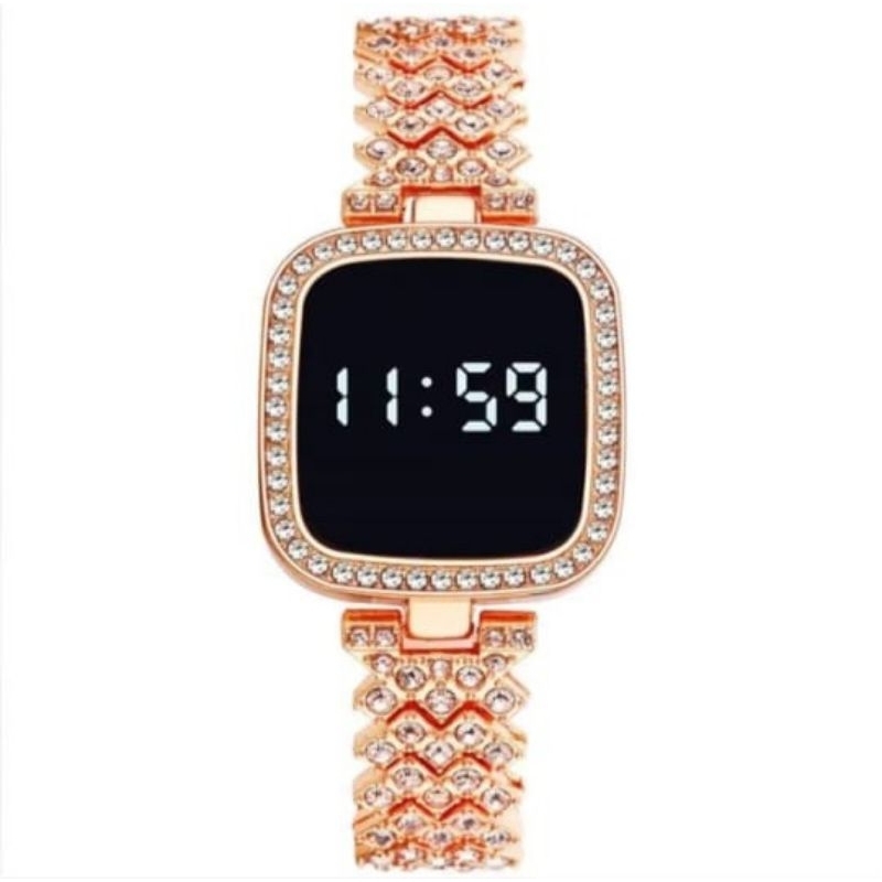 Jam Tangan Wanita Rantai Dital LED Gelang Kekinian