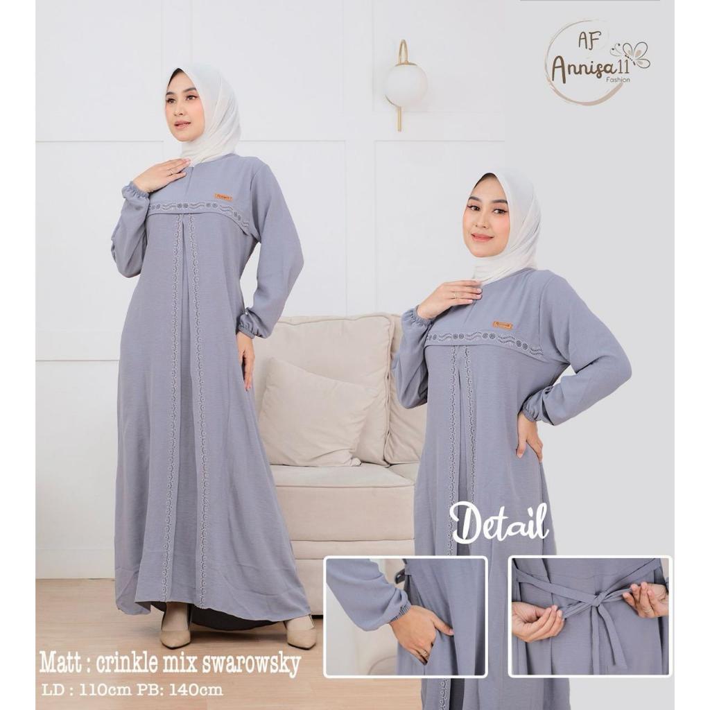 MEERA DRESS Gamis crinkel premium ORI mix swarovski By Annisa 11 Fashion