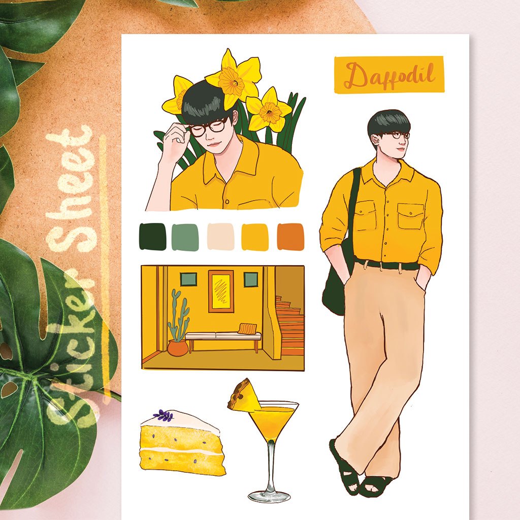 

Sticker Sheet - Pantone Series Daffodil untuk Journal/Scrapbook/Diary gaya dekoratif washi tape