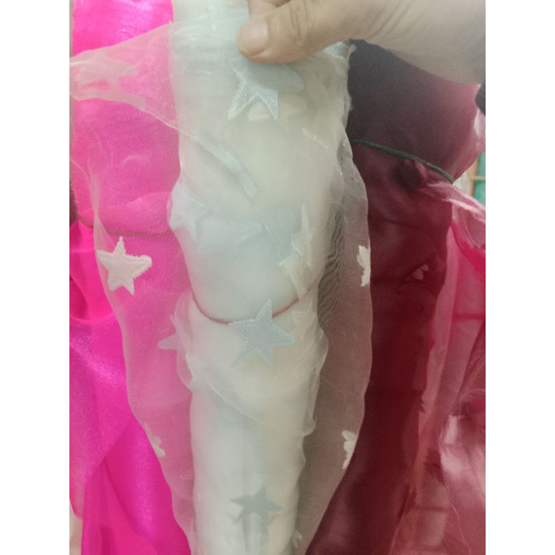 Bahan Kain Organza import Motif bintang& Motif  Bunga Tridi 3D Organza