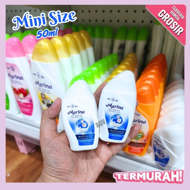 Marina UV White Healthy Glow Body Lotion 50ml | Handbody Marina Kecil 50ml | Body Lotion Travel Size