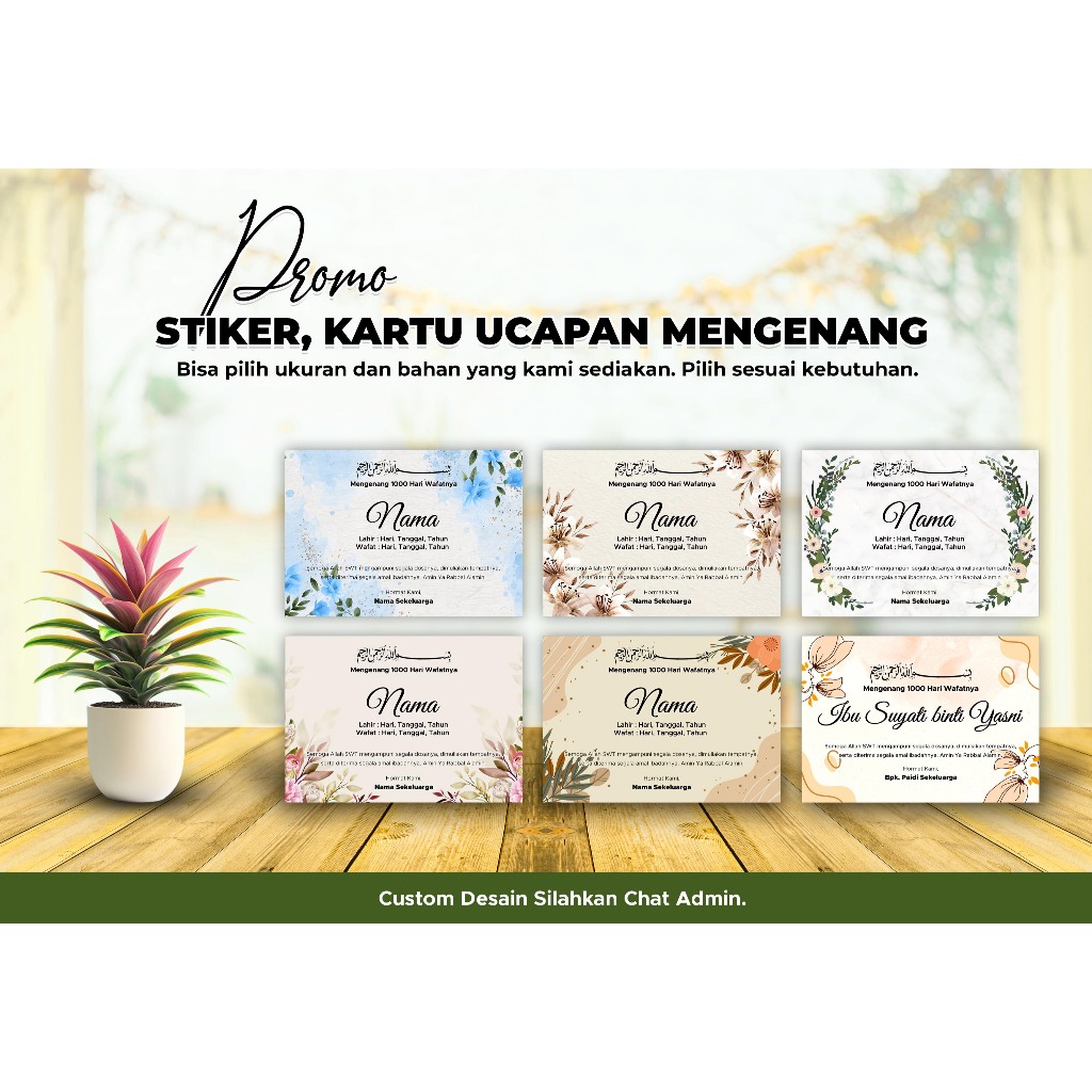 Cetak Kartu/Stiker Mengenang 40/100/1000 Hari Wafatnya, Custom Stiker Mengenang Wafatnya