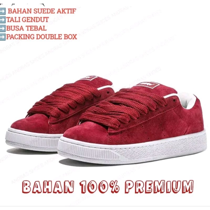 Sepatu clasic karet skate terbaru warna merah Sneekers suede xl gemuk terlaris pria laki laki cowok 