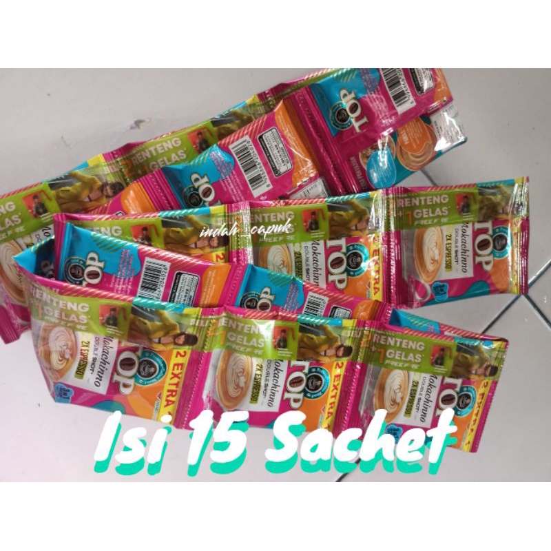 

TOP KOPI MOKACHINO DOUBLE SHOT 2X EXPRESSO ISI 15 SACHET 3 IN 1 INSTAN COFFEE