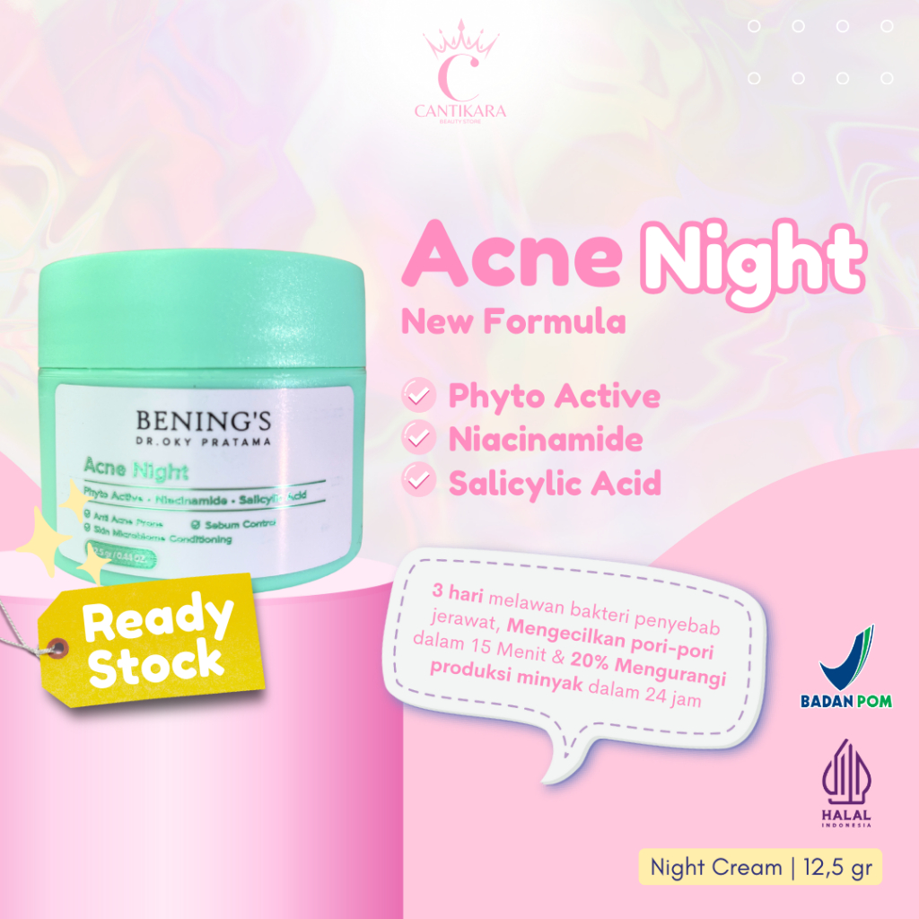 Bening Skincare Acne Night Cream Krim Malam Penghilang Jerawat Benings Skincare BPOM Halal Untuk Pri