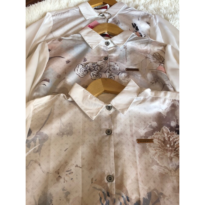 NAUREEN BLOUSE MOTIF KEMEJA OVERSIZE SATIN SILK PREMIUM