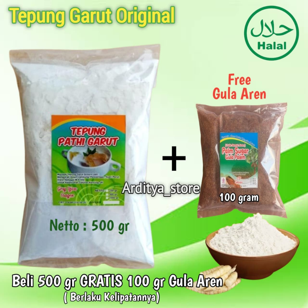 

( BPOM ) Tepung garut asli 500 gram gratis gula aren bubuk 100 gram