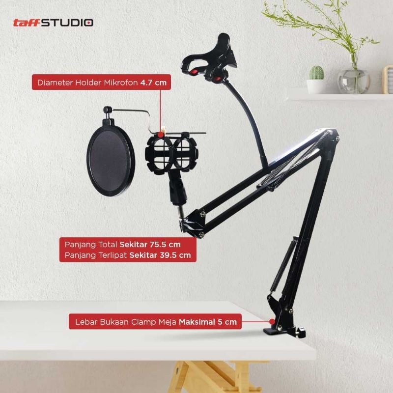 Fleksibel Stand Tiang Mic Jepit Meja Mikrofon + Lazypod HP Smartphone Holder Universal