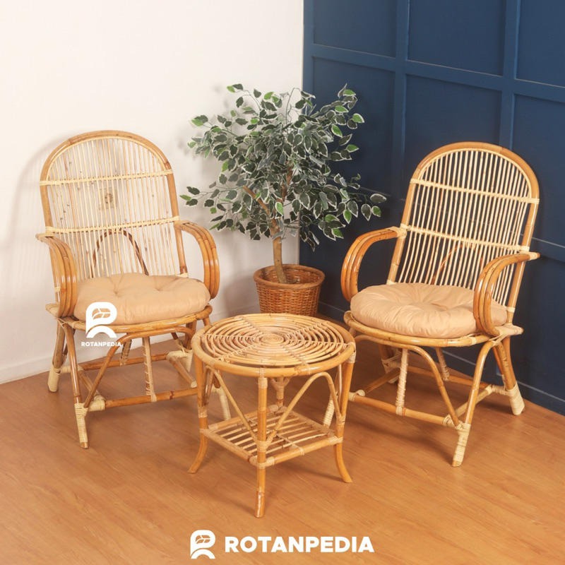 (Luar Jawa) Kursi Teras Pengki Rotan Minimalis 1 Set | Kursi Teras Tamu Rotan | Kursi Pengki Rotan M