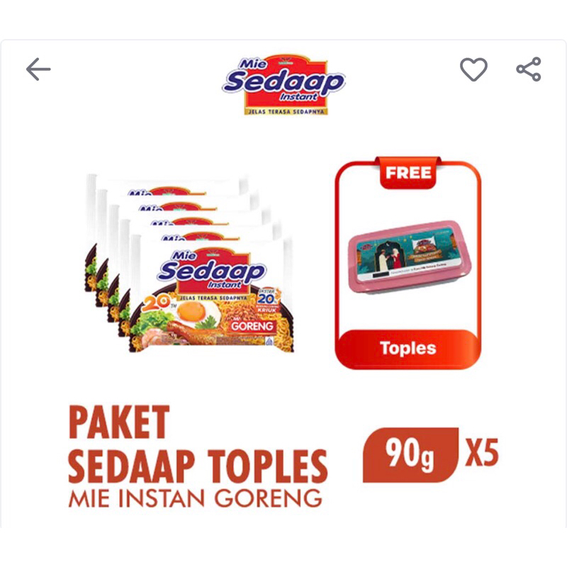 

mie sedaap Instant pack 5pcs Free toples promo
