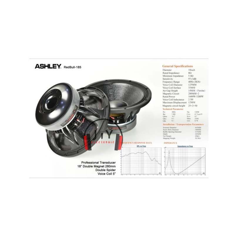 Speaker Komponen Ashley 18 inch Redbull 185 Original