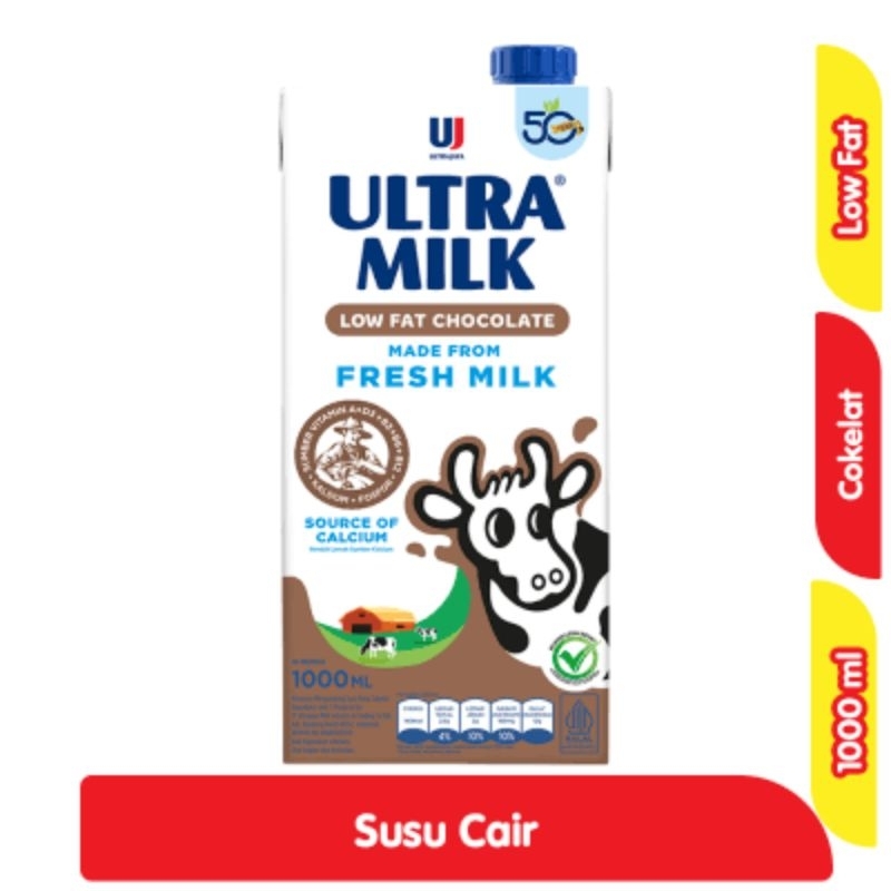 

Ultra Milk Susu UHT Rendah Lemak Cokelat Kotak 1 Liter