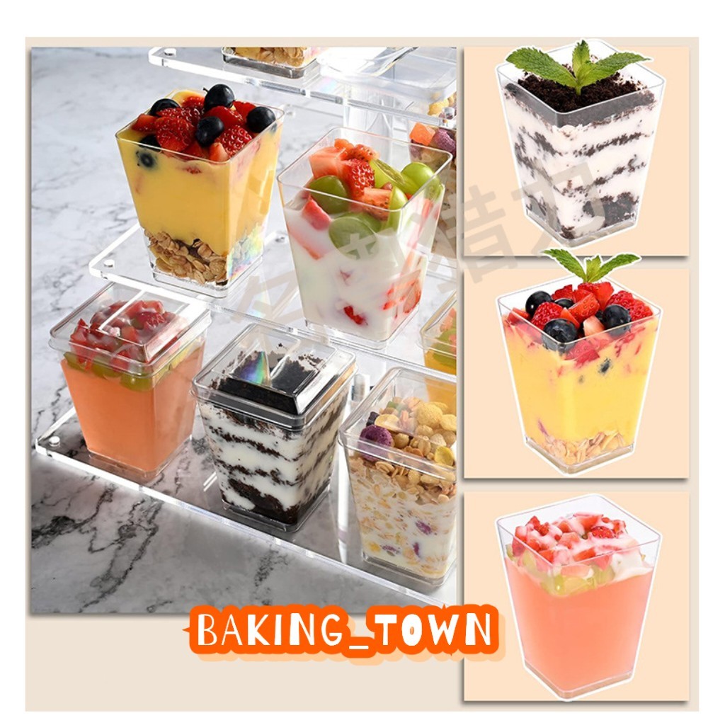 10pcs - akrilik puding jelly cup + tutup gelas cangkir puding kotak dessert cup tiramisu