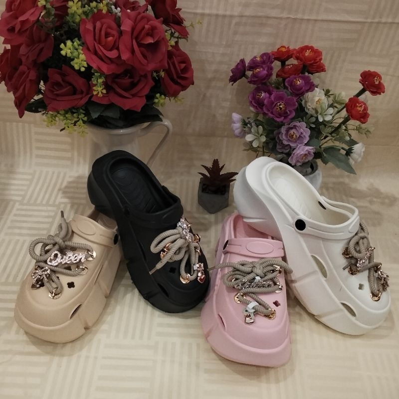 [TERMURAH] Sandal Baim wanita terbaru model tali sandal Baim wedges sandal kodok tinggi 8cm