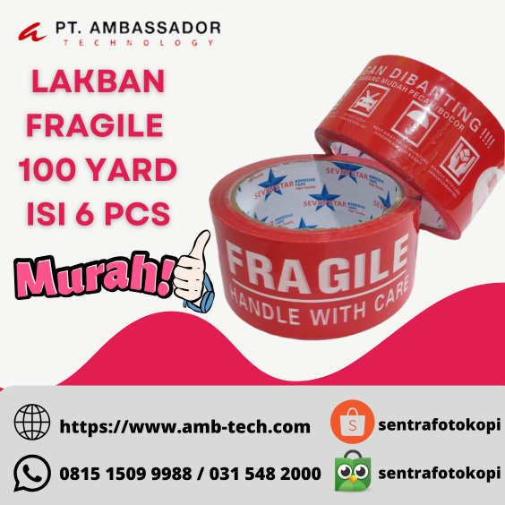 

Lakban Fragile 100 yard 1 slop isi 6 roll