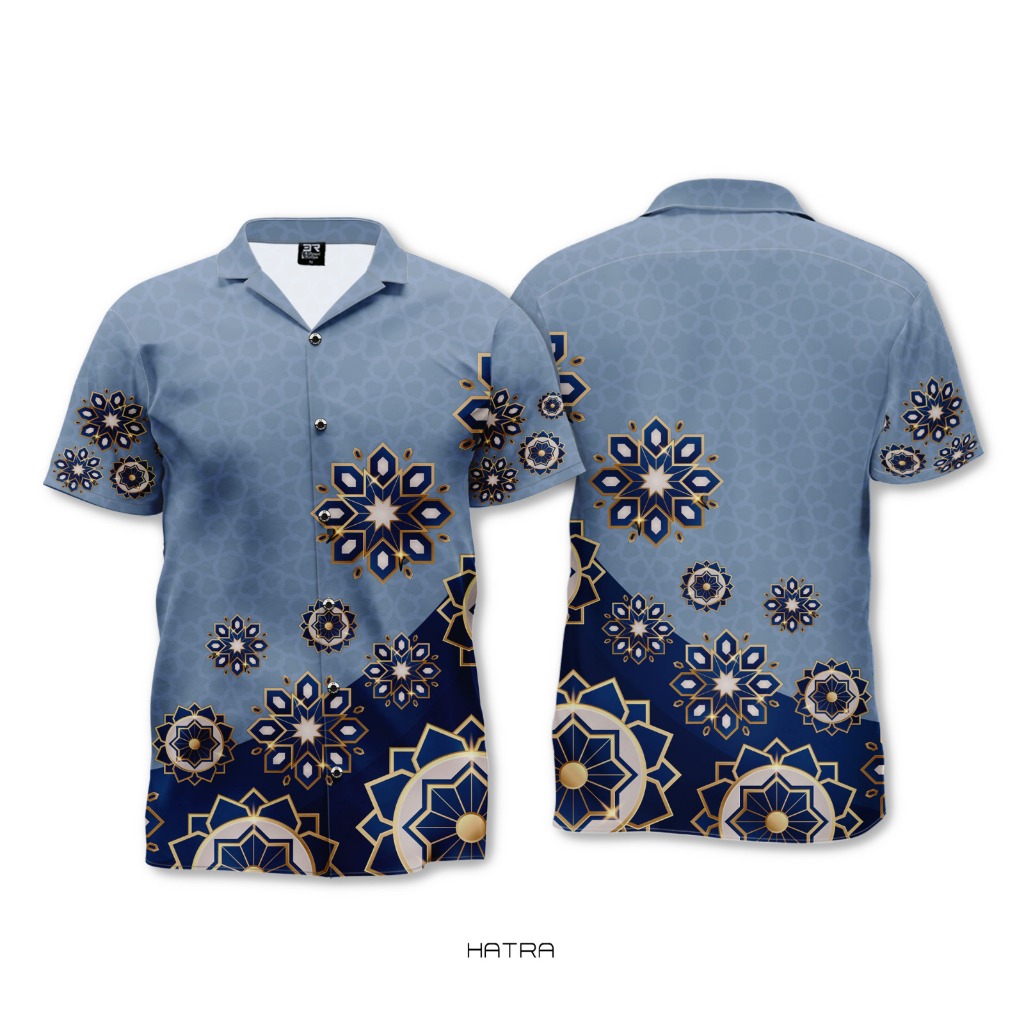 Kemeja Casual Cuban Collar Pria Wanita Dewasa Anak FullPrint 3R Hatra