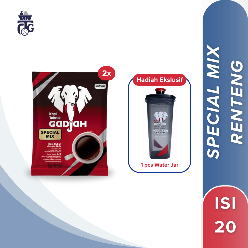 

Kopi Tubruk Gadjah Special Mix Renteng 20 Sachet x 23g + Water Jar