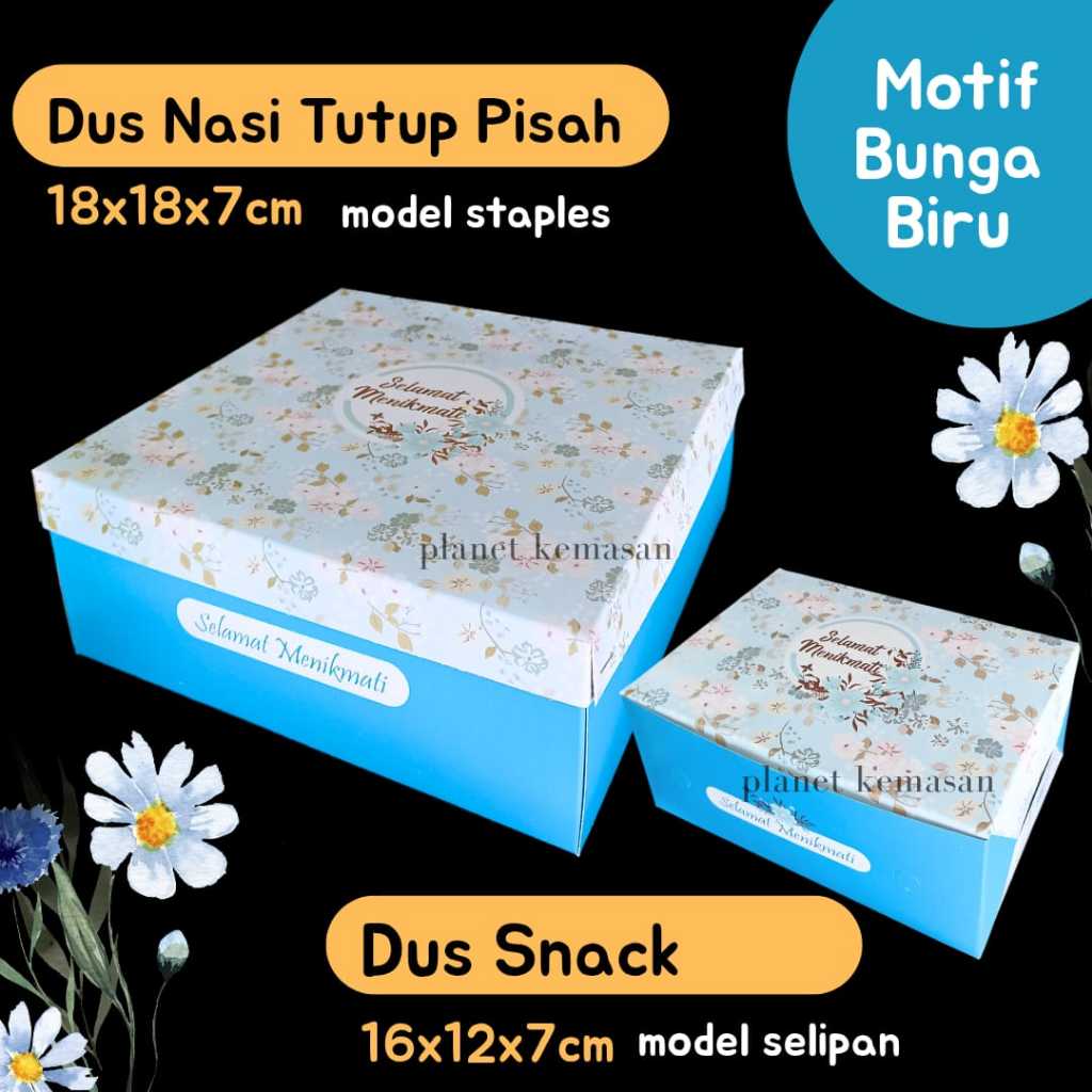 Dus nasi 18x18 tutup pisah motif jasmine blue dus snack 16x12x7 dus box motif untuk hajatan dus nasi