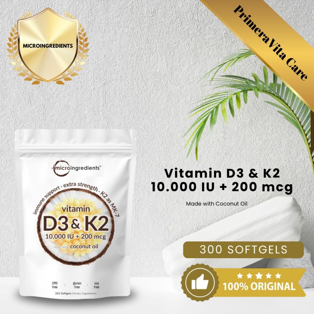 MicroIngredients Vitamin D3 250mcg 10000IU + K2 200mcg isi 300 Softgels / Microingredients D3 K2 Ori