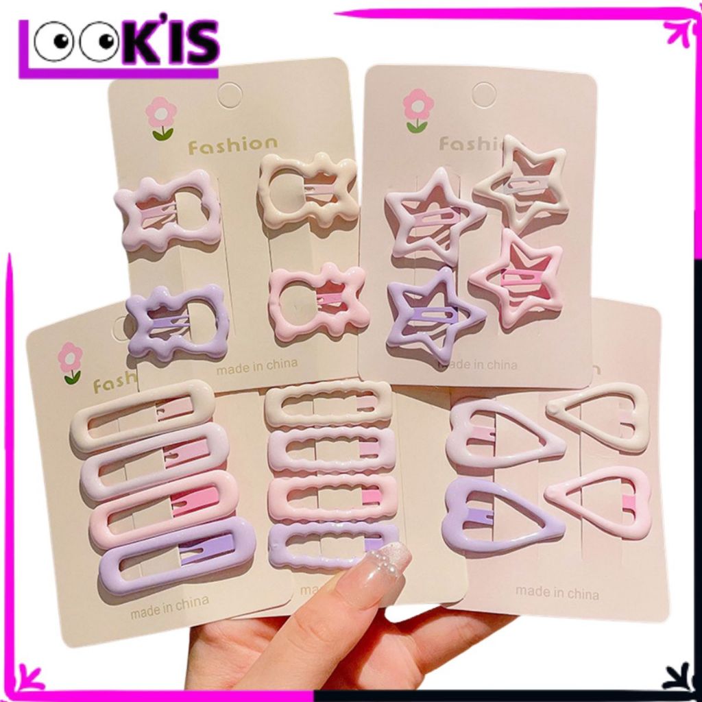 LOOKIS Jepit Rambut Jepitan Anak Korea Isi 4 Bentuk Lucu Warna Warni Pastel Poni Hair Pin Set Akseso