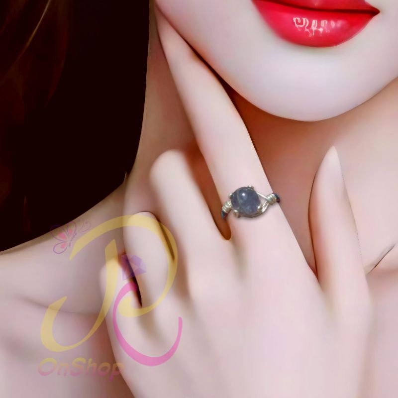 Cincin Makrame Kawat Tembaga Warna Batu Iolite Safir Air Natural