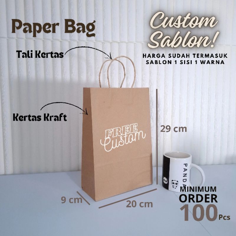 

Paper Bag 20 × 9 × 29 Tas Kertas Kraft Coklat Tebal 125gsm Shopping Bag Custom Sablon
