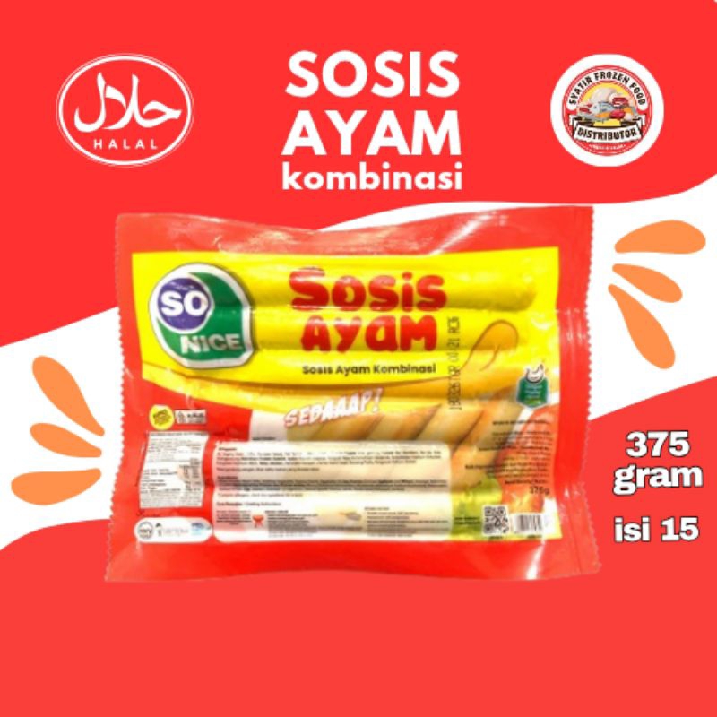 

SOSIS AYAM KOMBINASI SO NICE 375GRAM ISI 15