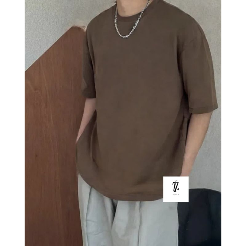 Kaos Pria Lengan Pendek Rajut Premium Motif Polos / non waffle  / Rajut Pria Coklat kopi / kaos Over