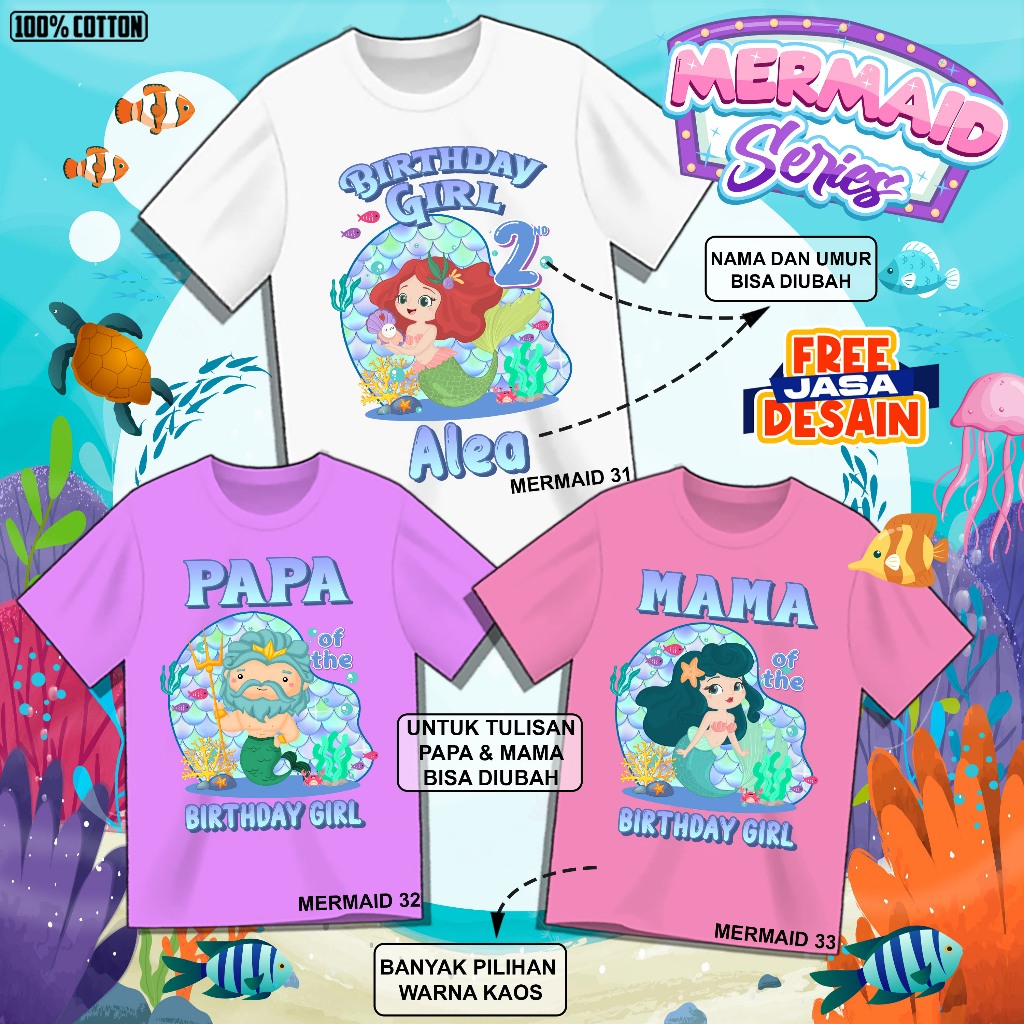 Kaos Ulang Tahun Anak / Kaos Ulang Tahun Tema Mermaid Ariel