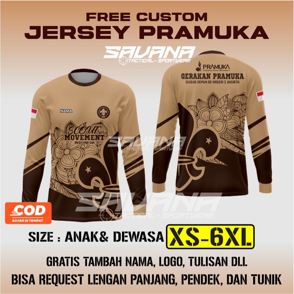 SAVANA - Jersey PRAMUKA Vnek / Panjang / Berkerah / tunik  printing penggalang pdh pdl custom / baju
