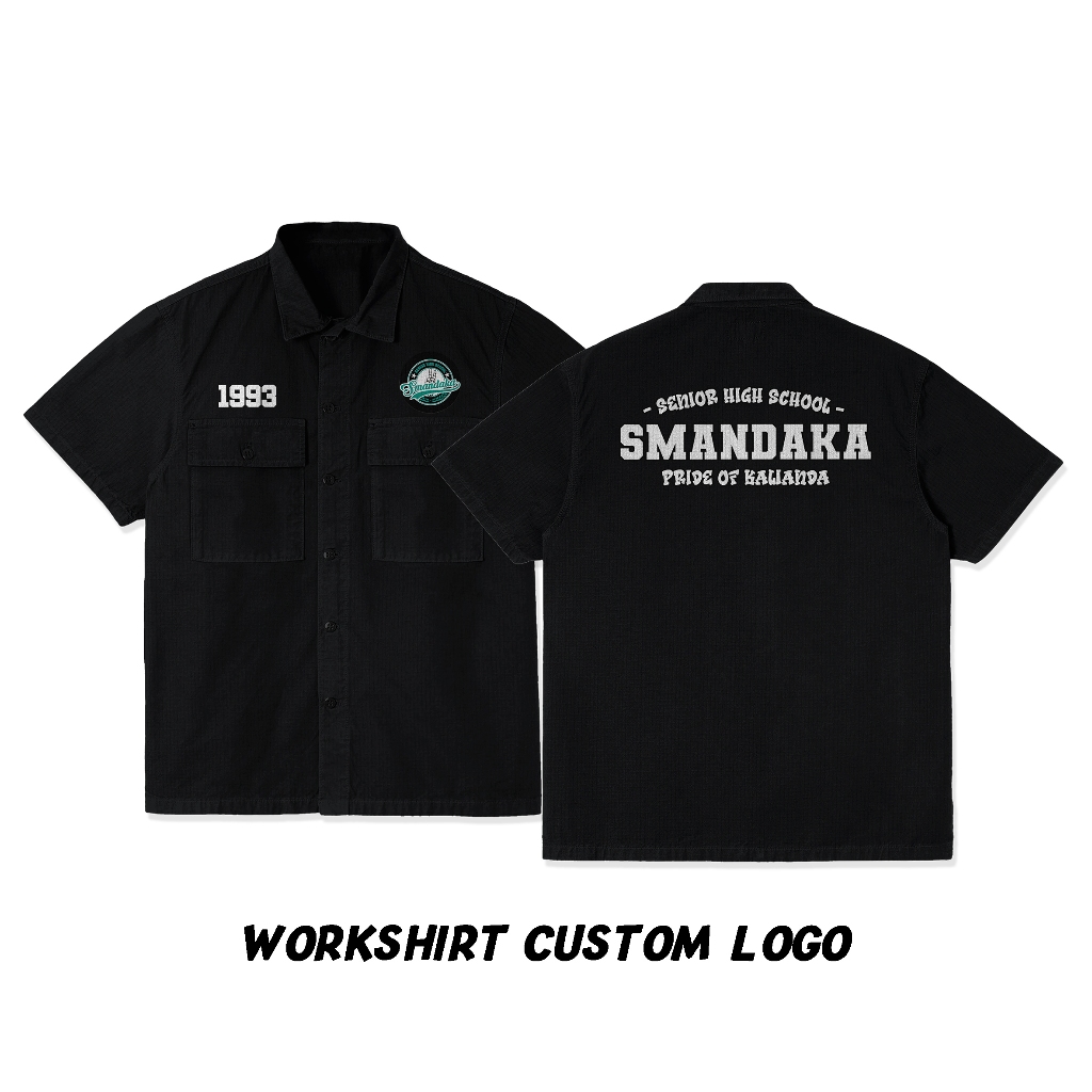Workshirt Kemeja Pendek Pria Wanita Custom Logo Bordir dan Sablon