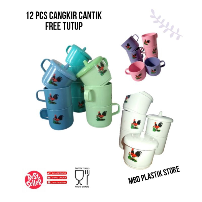 1lusin cangkir cantik tahan panas cangkir kopi cangkir teh