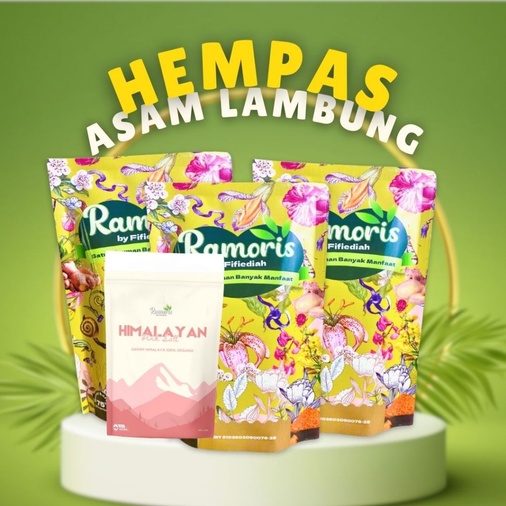 

RAMORIS Minuman Rempah | Teh Rimpang Untuk Atasi Asam Lambung | 45 Kantong + Free Himalayan Salt