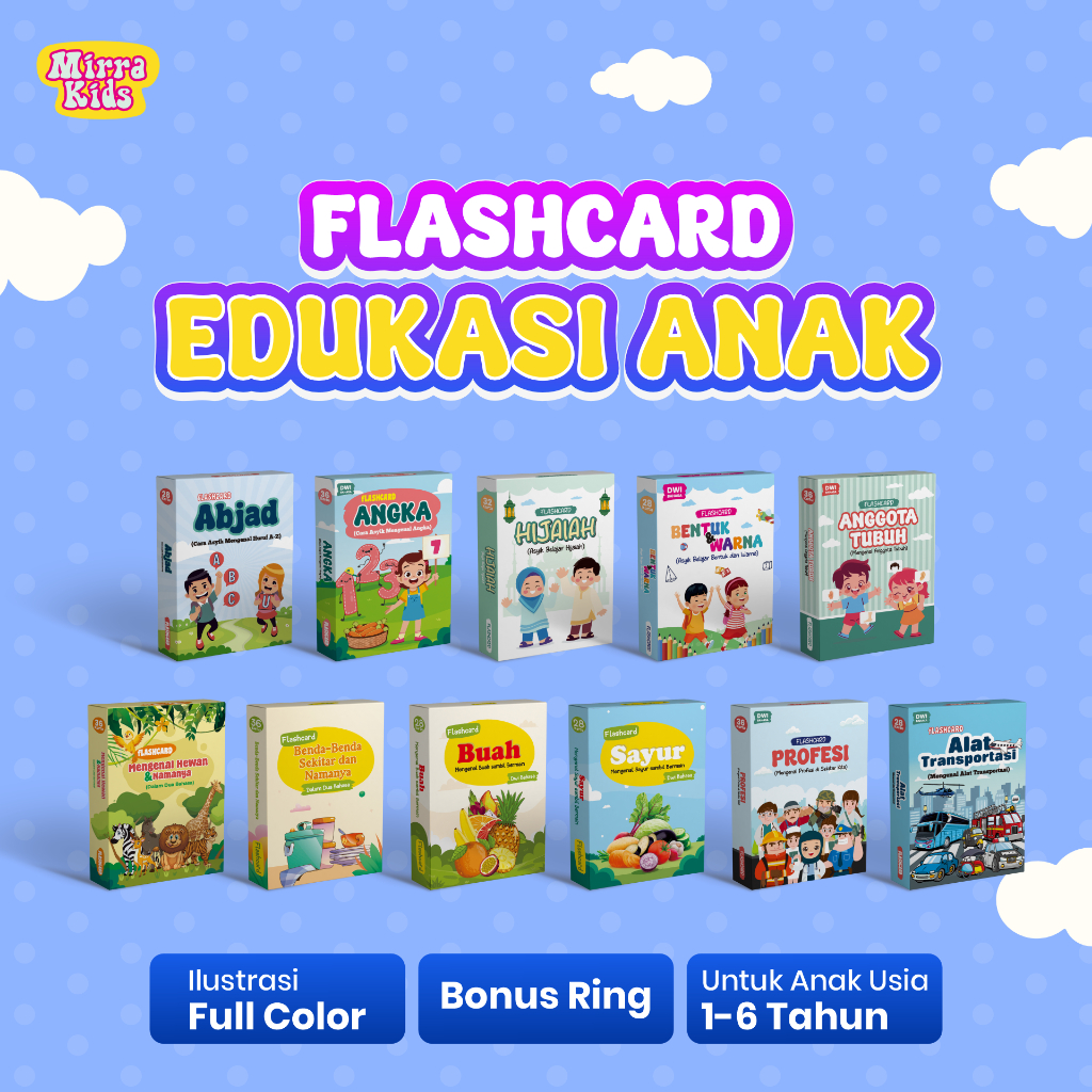 Flash Card Edukasi Anak 2 Bahasa Kertas Tebal Ivory 310 Gr Bonus Ring - Mainan Edukasi Anak